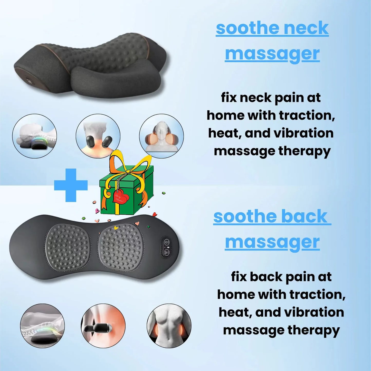 Okayso-3-in-1 Neck Massager Cervical Pillow Hot Compress Vibration Massage Neck Traction Relax Pillow Spine Support Massager