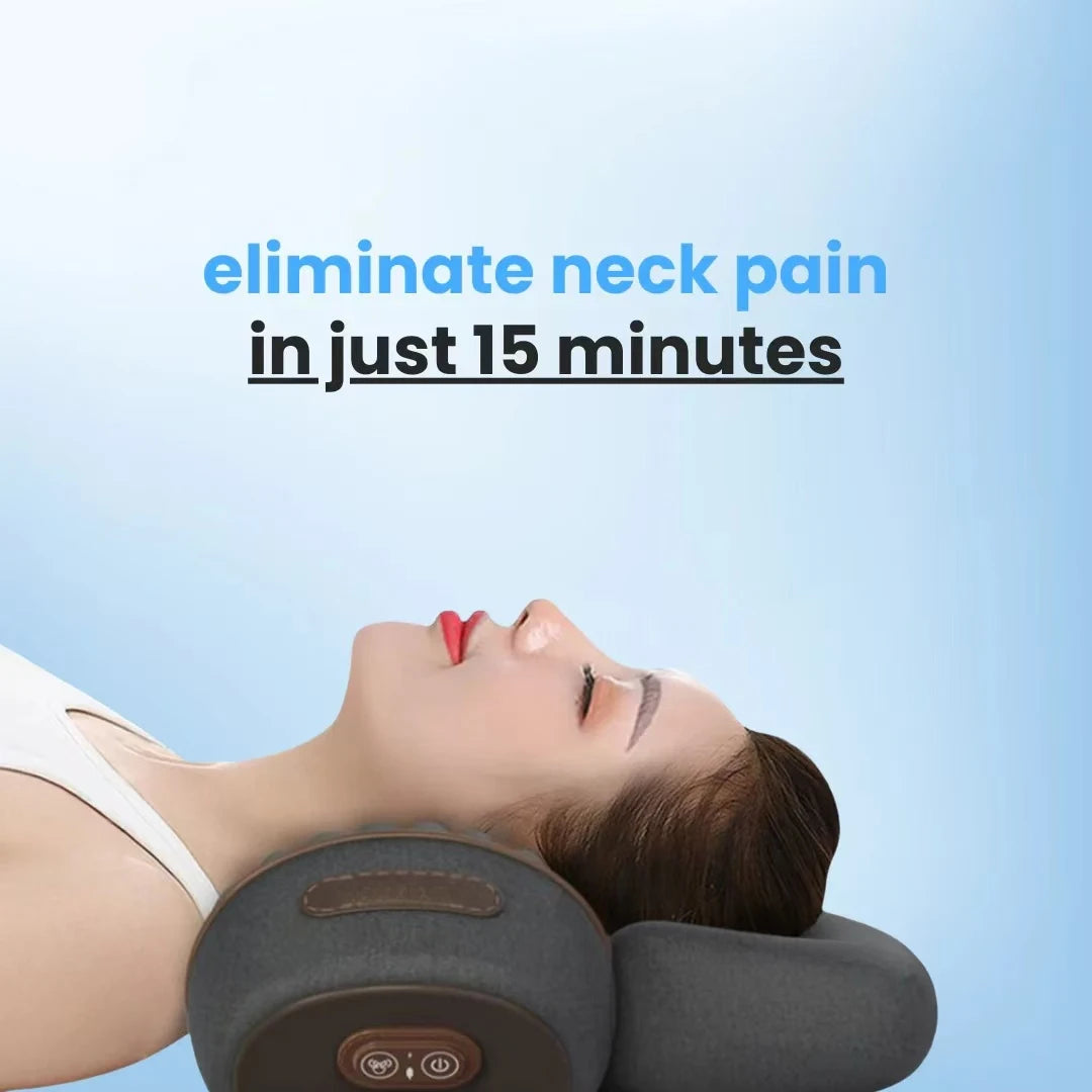 Okayso-3-in-1 Neck Massager Cervical Pillow Hot Compress Vibration Massage Neck Traction Relax Pillow Spine Support Massager