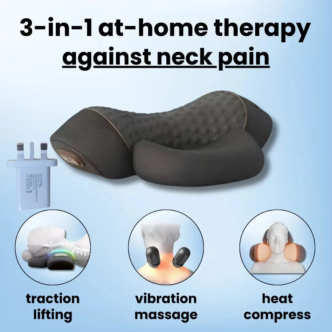 Okayso-3-in-1 Neck Massager Cervical Pillow Hot Compress Vibration Massage Neck Traction Relax Pillow Spine Support Massager